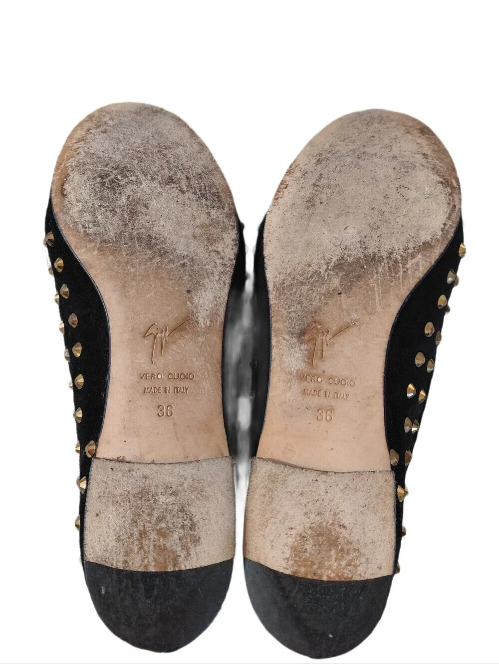 Giuseppe Zanotti Black Suede Gold Crystal Studded Slip-On Loafers Size 6